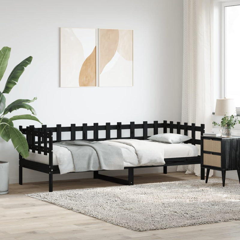 Day Bed Black 90x190 cm Solid Wood Pine