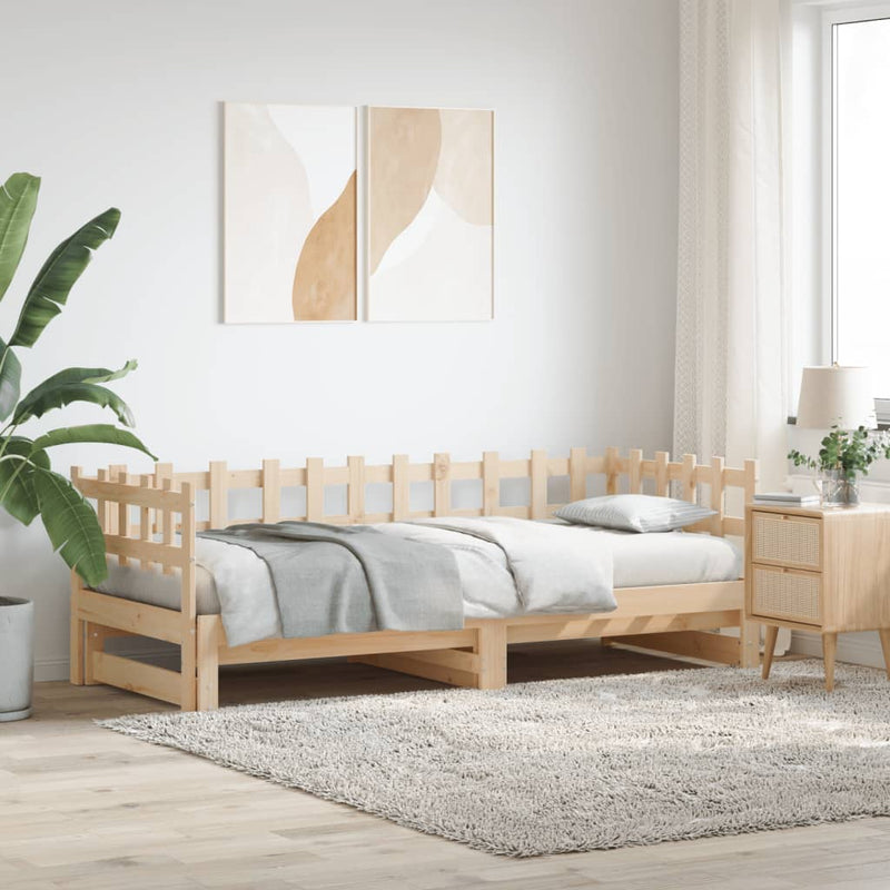 Pull-out Day Bed 2x(80x200) cm Solid Wood Pine