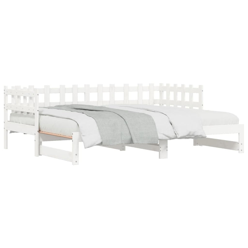 Pull-out Day Bed White 2x(80x200) cm Solid Wood Pine