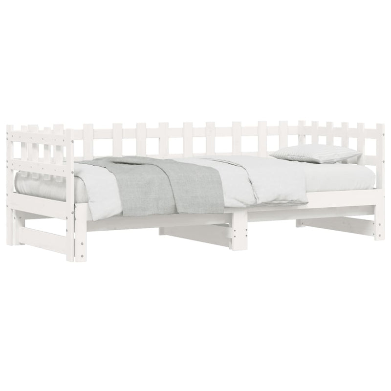 Pull-out Day Bed White 2x(80x200) cm Solid Wood Pine