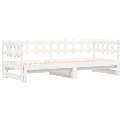 Pull-out Day Bed White 2x(80x200) cm Solid Wood Pine