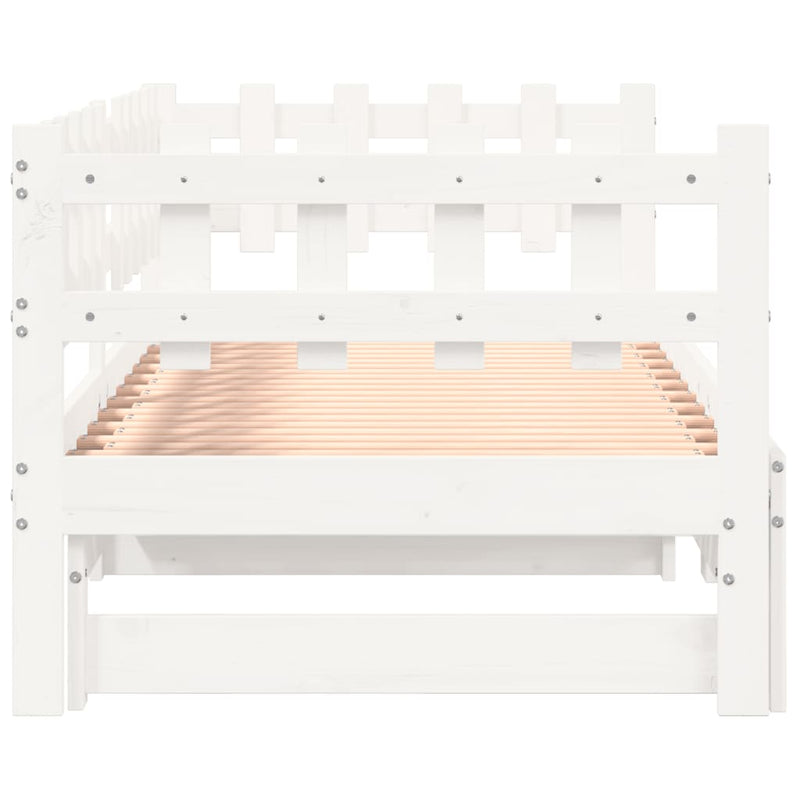 Pull-out Day Bed White 2x(80x200) cm Solid Wood Pine