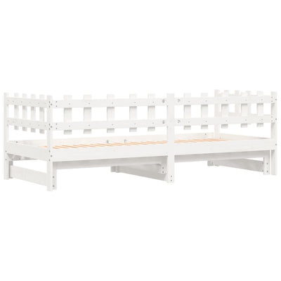 Pull-out Day Bed White 2x(80x200) cm Solid Wood Pine