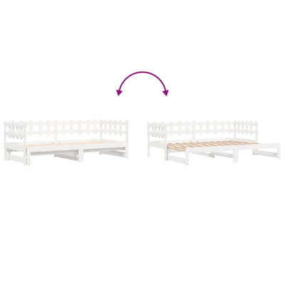 Pull-out Day Bed White 2x(80x200) cm Solid Wood Pine