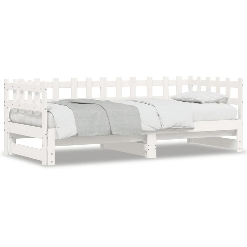 Pull-out Day Bed White 2x(80x200) cm Solid Wood Pine