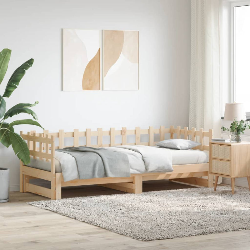 Pull-out Day Bed 2x(90x200) cm Solid Wood Pine