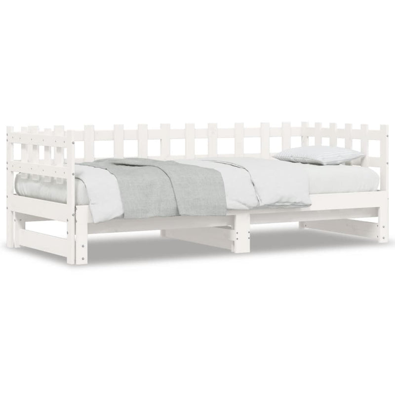 Pull-out Day Bed White 2x(90x200) cm Solid Wood Pine