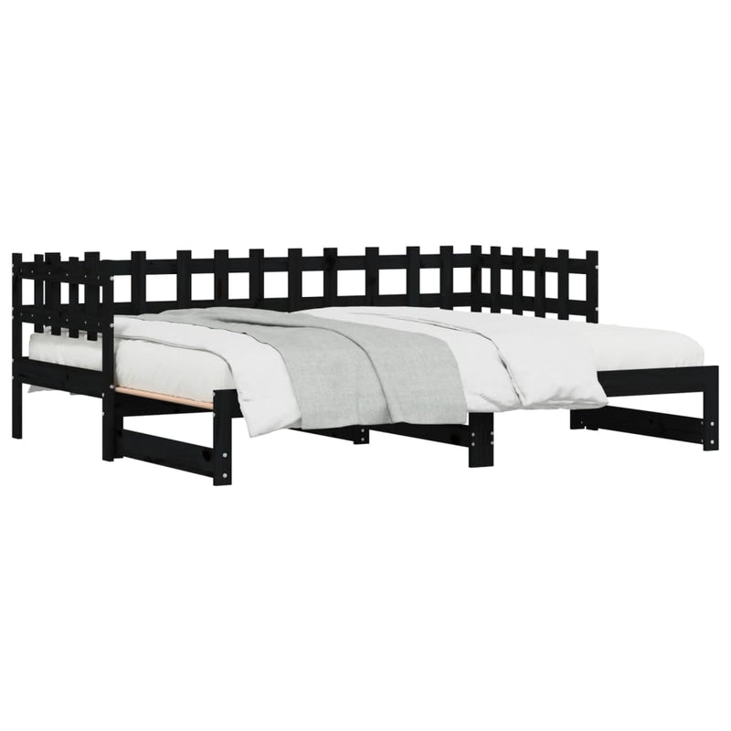 Pull-out Day Bed Black 2x(90x200) cm Solid Wood Pine