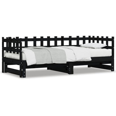 Pull-out Day Bed Black 2x(90x200) cm Solid Wood Pine