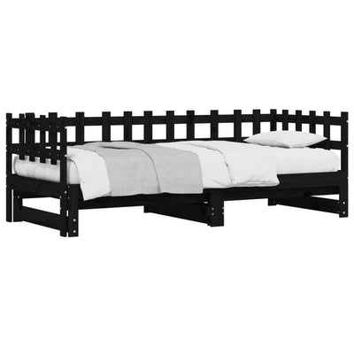 Pull-out Day Bed Black 2x(90x200) cm Solid Wood Pine