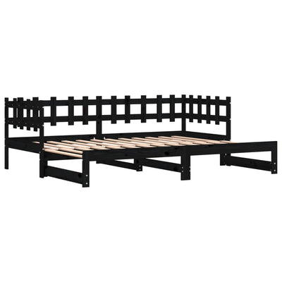 Pull-out Day Bed Black 2x(90x200) cm Solid Wood Pine