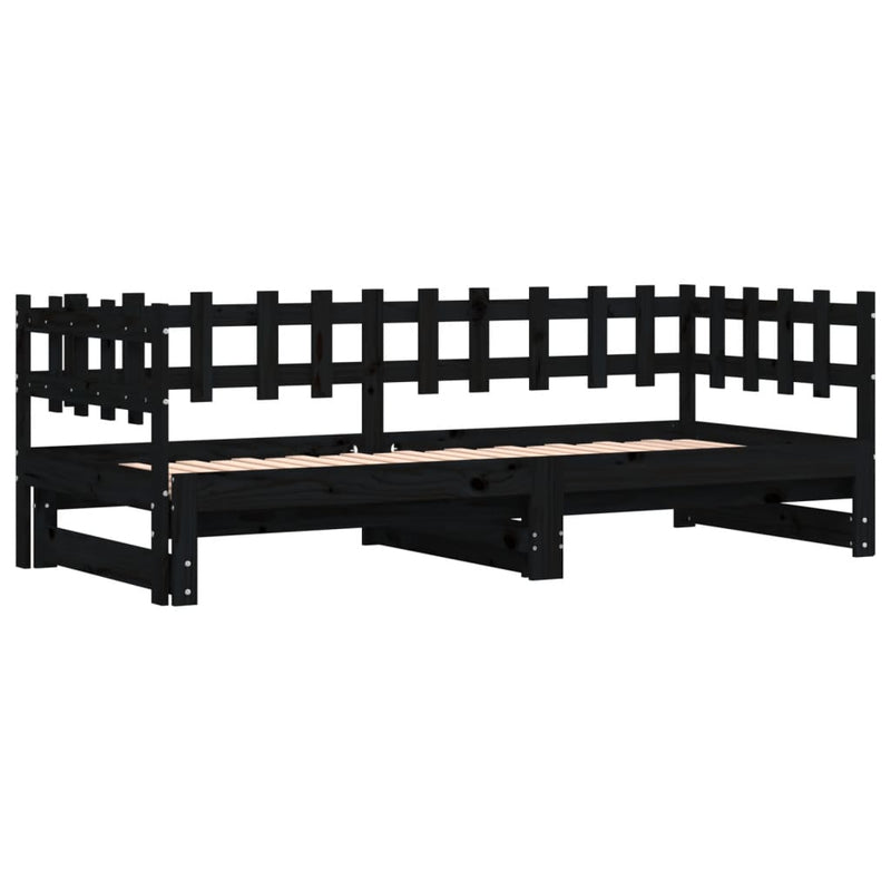 Pull-out Day Bed Black 2x(90x200) cm Solid Wood Pine