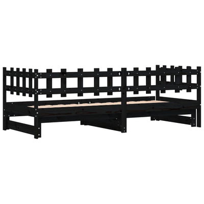 Pull-out Day Bed Black 2x(90x200) cm Solid Wood Pine