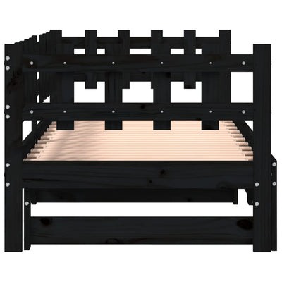 Pull-out Day Bed Black 2x(90x200) cm Solid Wood Pine