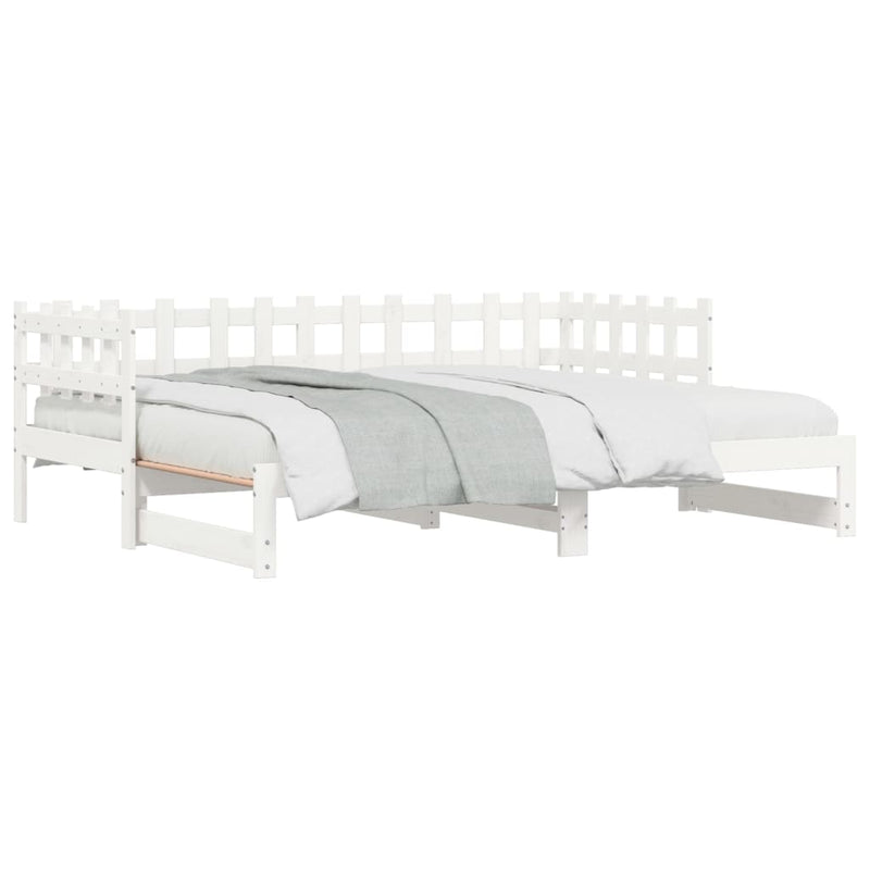 Pull-out Day Bed White 2x(90x190) cm Solid Wood Pine