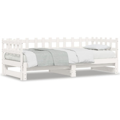 Pull-out Day Bed White 2x(90x190) cm Solid Wood Pine