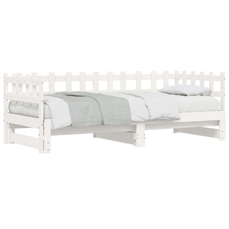 Pull-out Day Bed White 2x(90x190) cm Solid Wood Pine