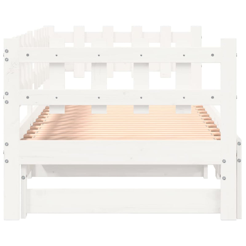 Pull-out Day Bed White 2x(90x190) cm Solid Wood Pine