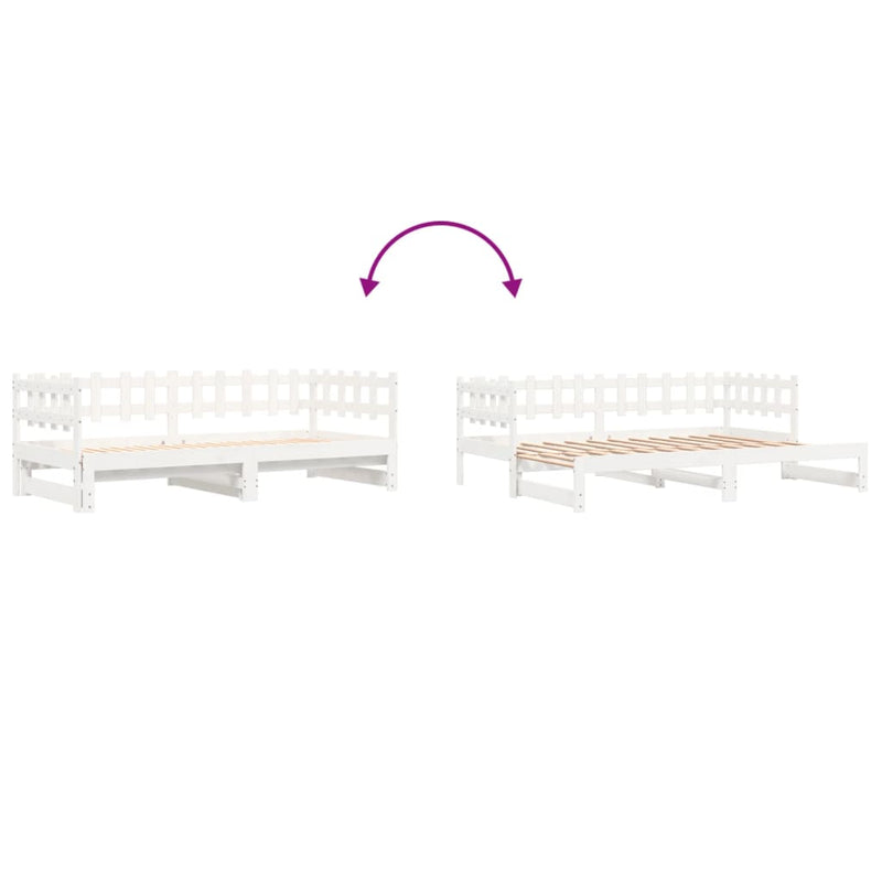 Pull-out Day Bed White 2x(90x190) cm Solid Wood Pine