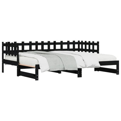 Pull-out Day Bed Black 2x(90x190) cm Solid Wood Pine