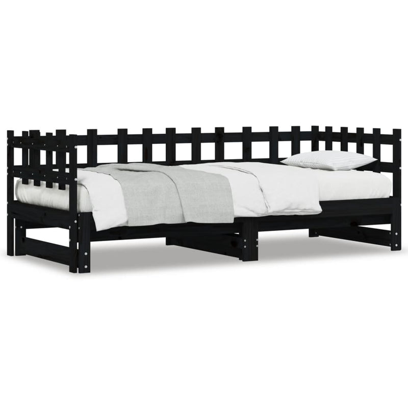 Pull-out Day Bed Black 2x(90x190) cm Solid Wood Pine