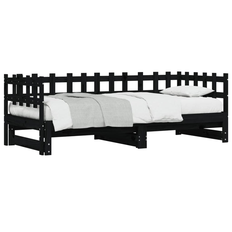 Pull-out Day Bed Black 2x(90x190) cm Solid Wood Pine