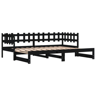 Pull-out Day Bed Black 2x(90x190) cm Solid Wood Pine