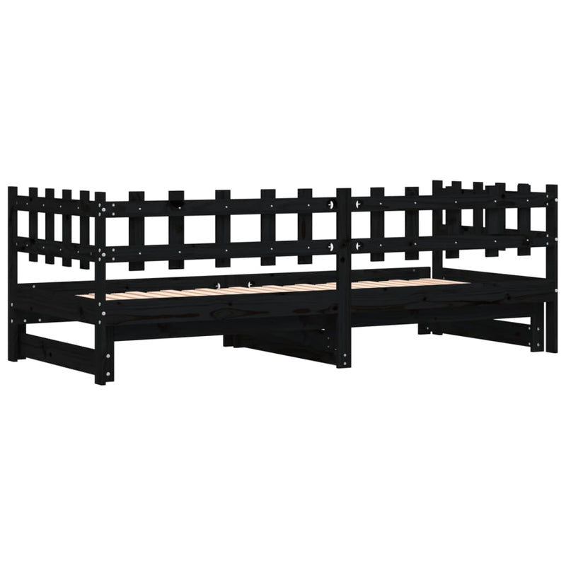 Pull-out Day Bed Black 2x(90x190) cm Solid Wood Pine