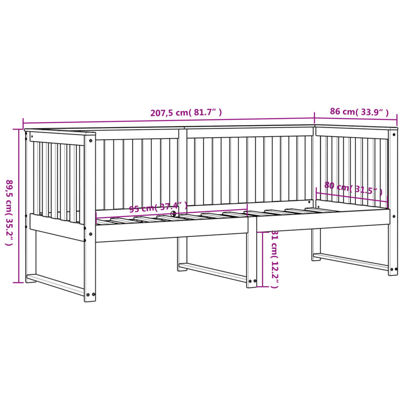 Day Bed White 80x200 cm Solid Wood Pine