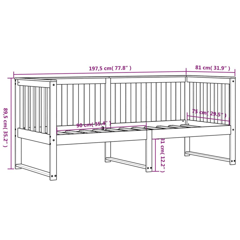 Day Bed White 75x190 cm Solid Wood Pine