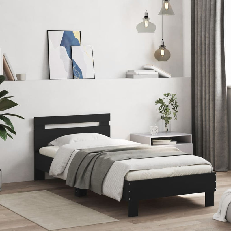 Bed Frame with Headboard Black 90x200 cm Engineered wood