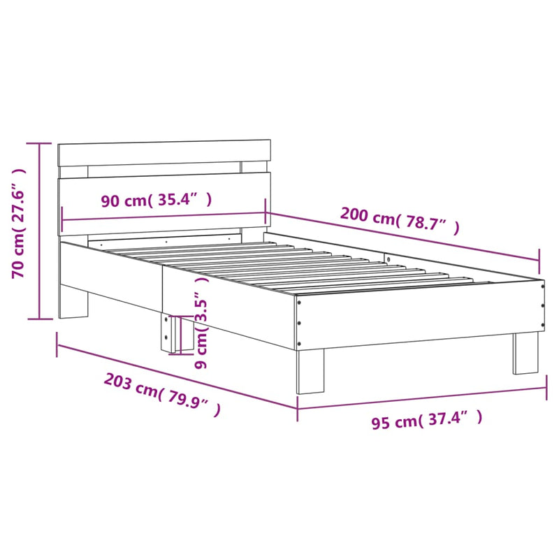 Bed Frame with Headboard Black 90x200 cm Engineered wood