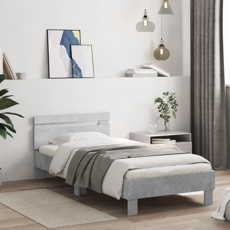 Bed Frame with Headboard Concrete Grey 90x200 cm Engineered wood