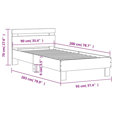 Bed Frame with Headboard Concrete Grey 90x200 cm Engineered wood