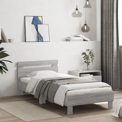 Bed Frame with Headboard Grey Sonoma 90x200 cm Engineered wood