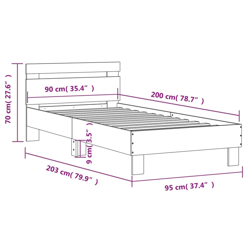 Bed Frame with Headboard Grey Sonoma 90x200 cm Engineered wood