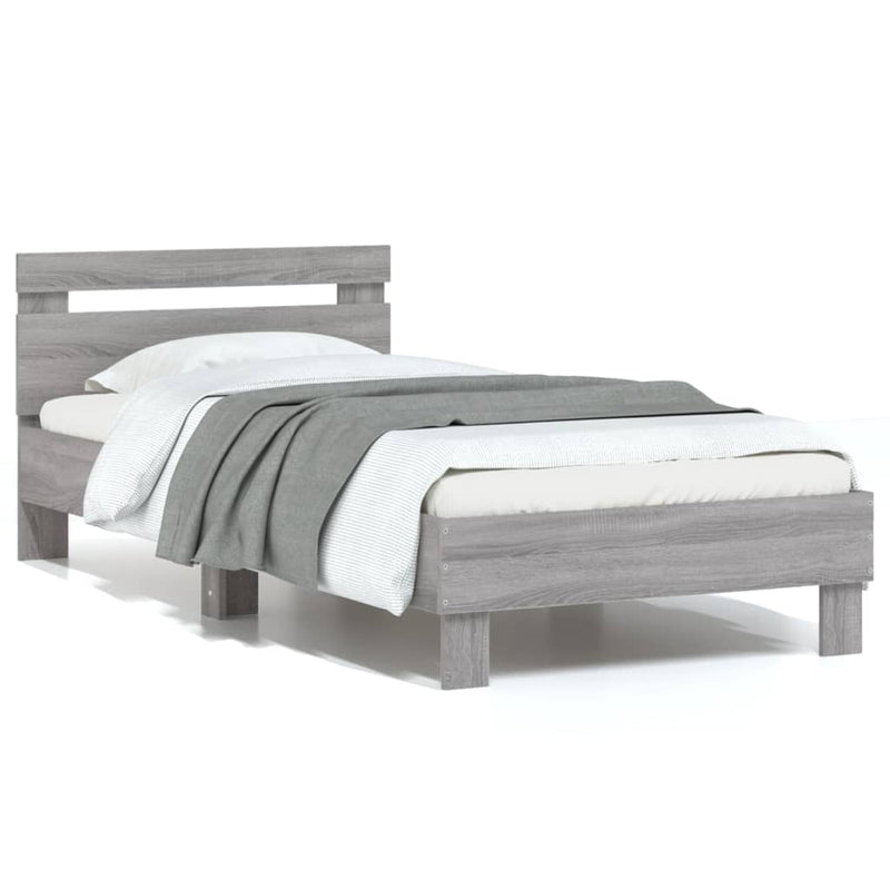 Bed Frame with Headboard Grey Sonoma 90x200 cm Engineered wood