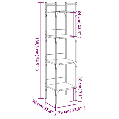 Bookshelf 4-Tier Brown Oak 35x30x138.5 cm Engineered Wood