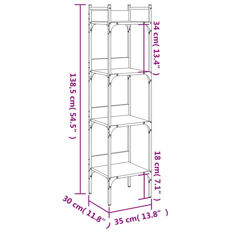 Bookshelf 4-Tier Brown Oak 35x30x138.5 cm Engineered Wood