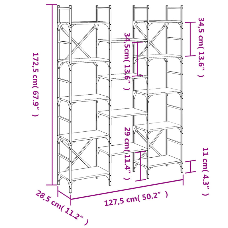 Bookshelf Grey Sonoma 127.5x28.5x172.5 cm Engineered Wood