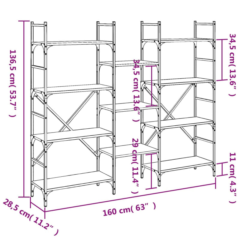 Bookshelf Grey Sonoma 160x28.5x136.5 cm Engineered Wood