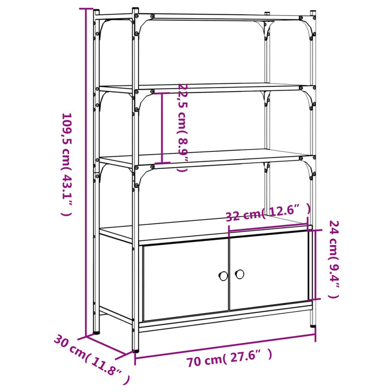 Bookcase 3-Tier Grey Sonoma 70x30x109.5 cm Engineered Wood