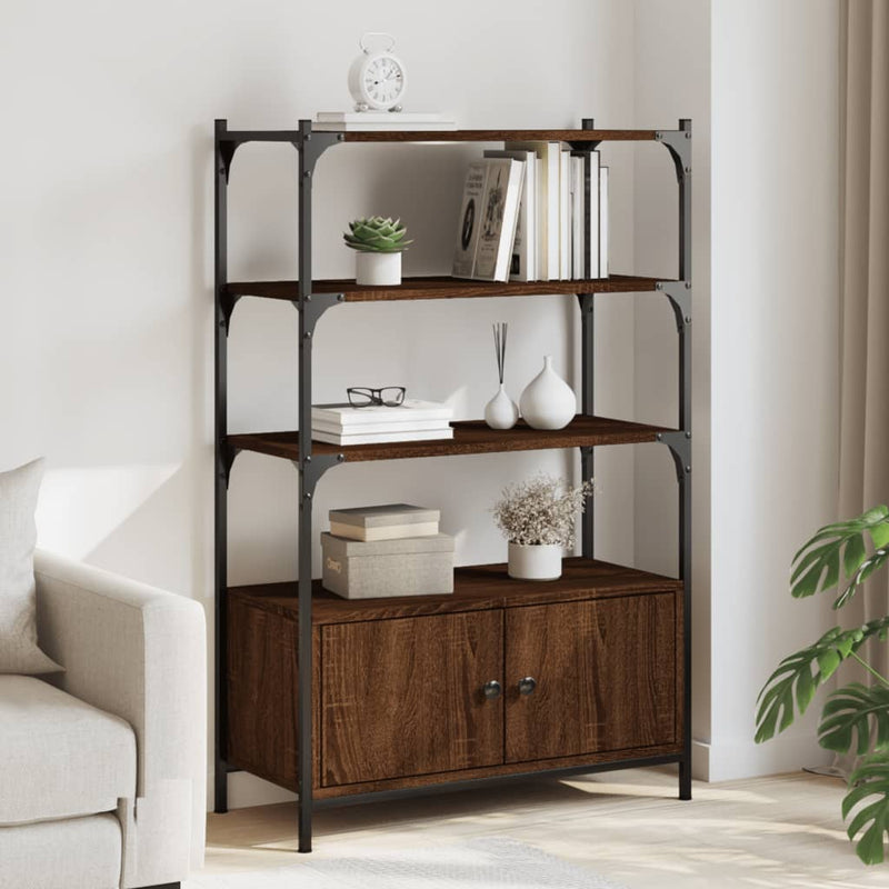 Bookcase 3-Tier Brown Oak 70x30x109.5 cm Engineered Wood