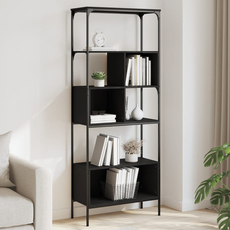 Bookcase 5-Tier Black 76x33x188.5 cm Engineered Wood