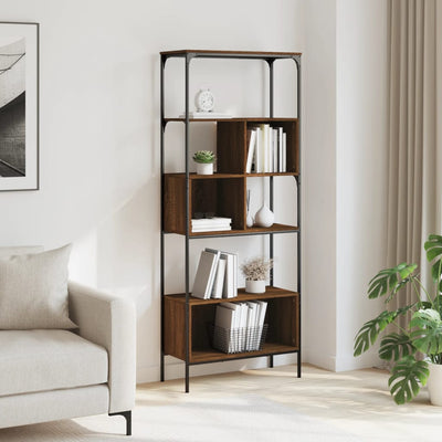 Bookcase 5-Tier Brown Oak 76x33x188.5 cm Engineered Wood