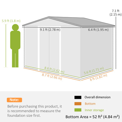 Outsunny 9 x 6ft Metal Garden Shed, House Hut Gardening Tool Storage with Ventilations, Sliding Door, Sloped Roof for Garden, Patio, Brown