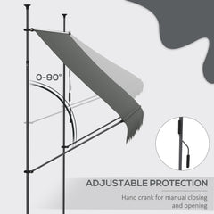 Outsunny 2.5 x 1.2m Retractable Awning, Free Standing Patio Sun Shade Shelter, UV Resistant, for Window and Door, Dark Grey