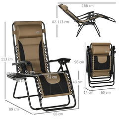 Outsunny Zero Gravity Lounger Chair, Folding Reclining Patio Chair with Padded Seat, Cup Holder, Soft Cushion and Headrest for Poolside, Camping, Coffee