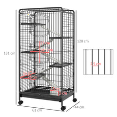 PawHut 6 Levels Removable Small Animal Cage, 131cm - Black