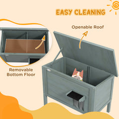 PawHut Feral Cat House, Wooden Insulated with Removable Floor, Water-Resistant Openable Roof - Charcoal Grey